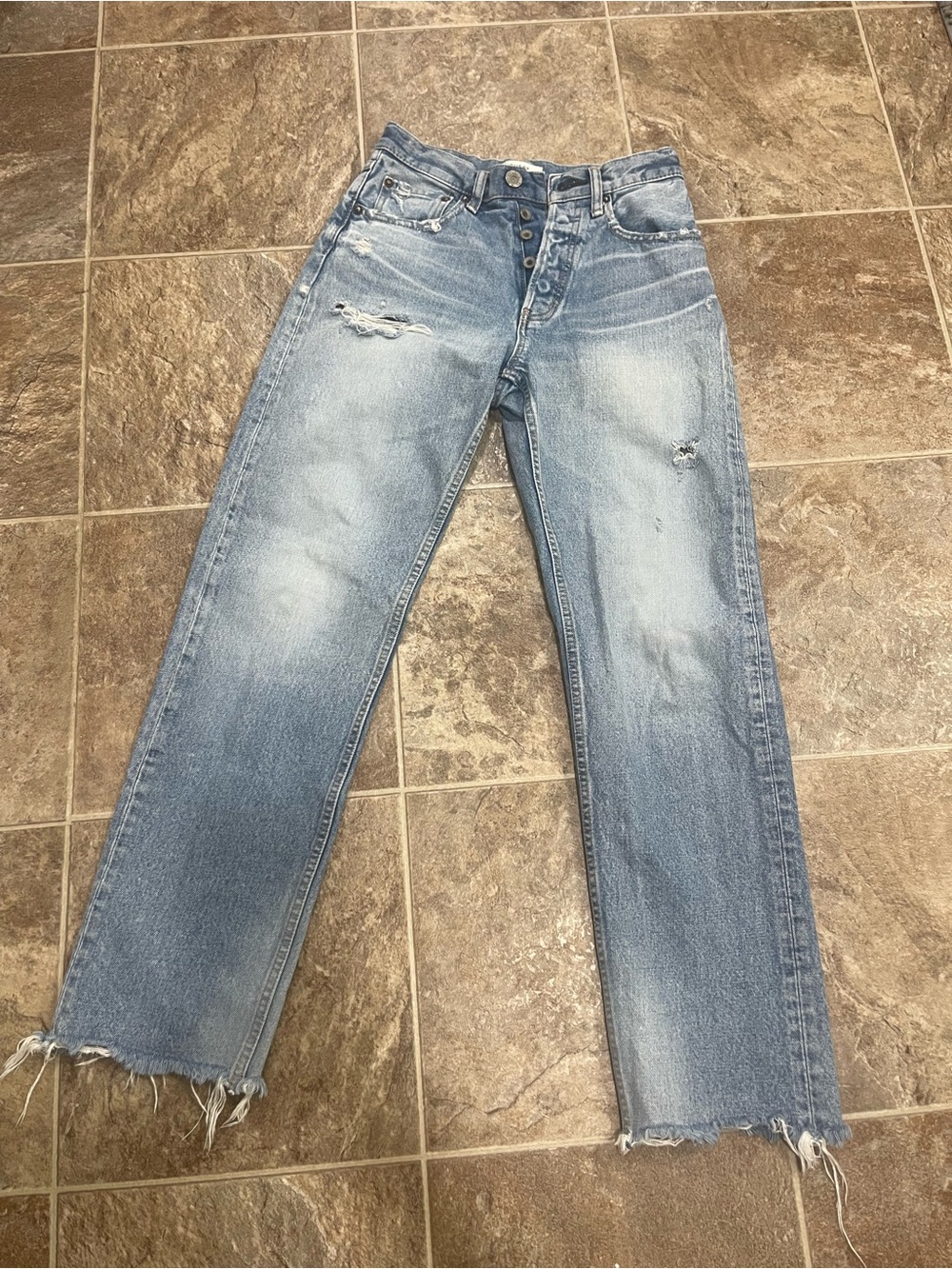 Moussy Light Blue Distressed Straight-Leg Jeans